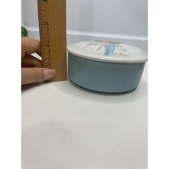 Vintage Porcelain round Lidded Hand-Painted beauty lady Powder Trinket Box - Picture 10 of 10